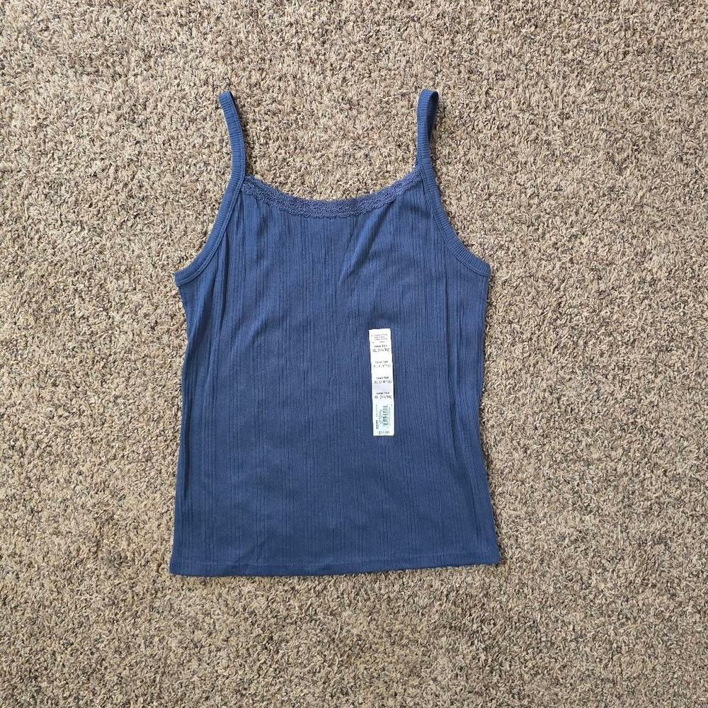Juniors SO Blue Ribbed Tank Top Lace Trim XL